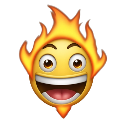 Emoji with a crazy smile and fire from the eyes