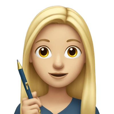 european woman with long blond hair with a pen