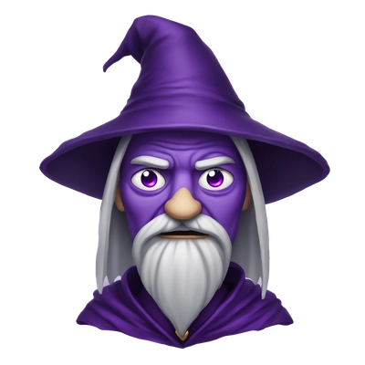 Evil wizard with moustache and purple eyes