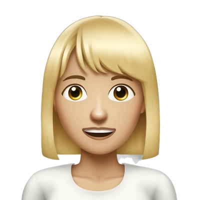 female white with blonde hair and straight bangs choking self