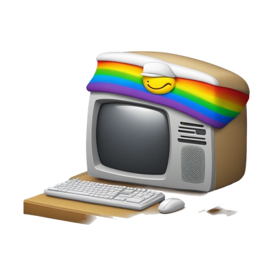 fun computer with rainbow cap