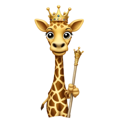 Giraffe with a crown and a black wand in his hands