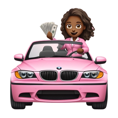 Girl driving pink bmw with money 