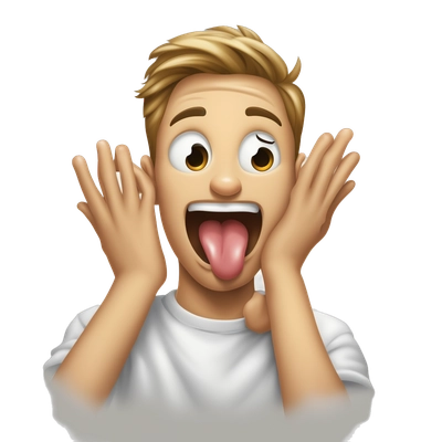 hands on neck with tongue out