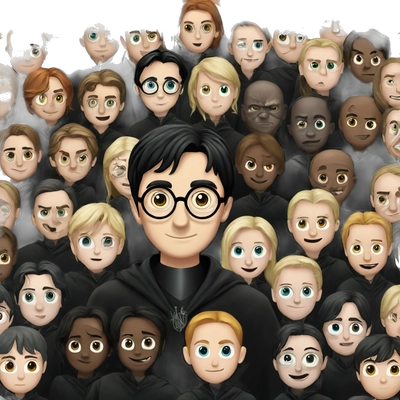 Harry Potter surrounded by Death Eaters