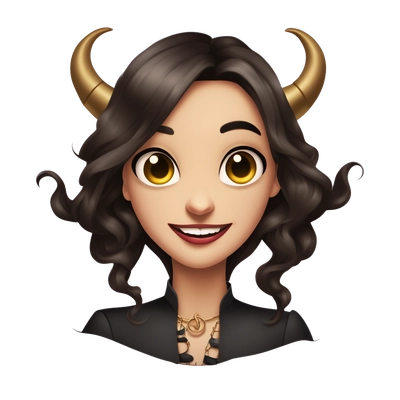 HEAD OF THE OVERLY POMPOUS FASHIONISTA BRUNETTE DEMON-GIRL SMILES SLYLY