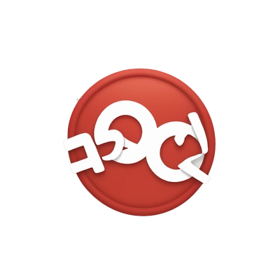 in a red small circle inside is double que mark in white slightly tilted donwards from left side 
