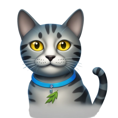 Make a cat with strips and gradient blue to yellow eyes that smokes cat's weed