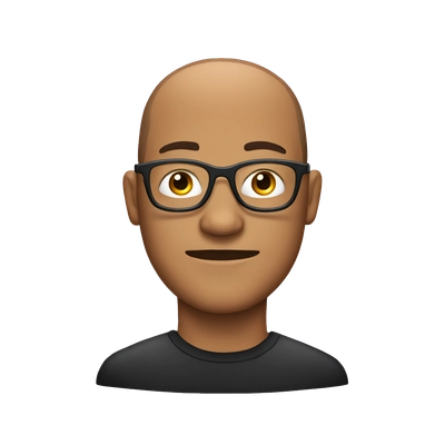 Man with buzz cut, short beard and eyeglass with black frame