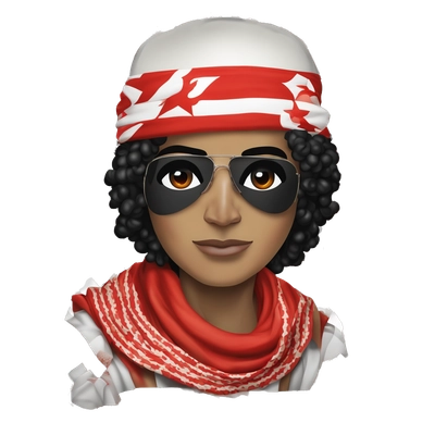 michael jackson with gun and red eyes wearing a red and white keffiyeh (Arab headscarf) with black agal on top, minimal shading, clean Apple emoji aesthetic, white background”