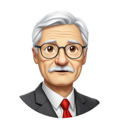 Mikhail Eskindarov (70) - FinUni rector since 2006. Oval face, wrinkles, gray hair. Wears red ties , no glasses, formal suits. Often at podiums with documents. Upright posture, hands folded.