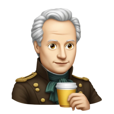 Mikhail Lomonosov with a plastick cup of coffee