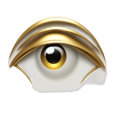 Minimalist eye symbol with geometric iris, thin gold and black lines, mystical yet academic, soft glow effect, isolated on white, ultra HD