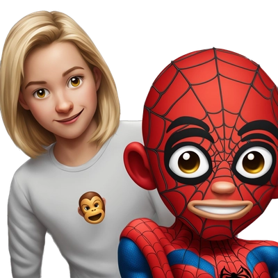 Monkey is on Spider man shoulder