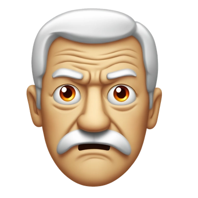 moustache angry old man. His eyes have red flame