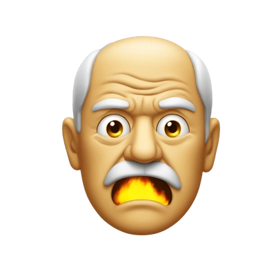 Old Moustachen man angry with yellow fire in eyes