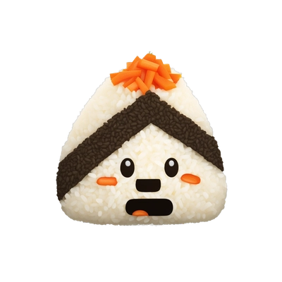 Onigiri made of rice, pieces of shiitake and pieces of carrots