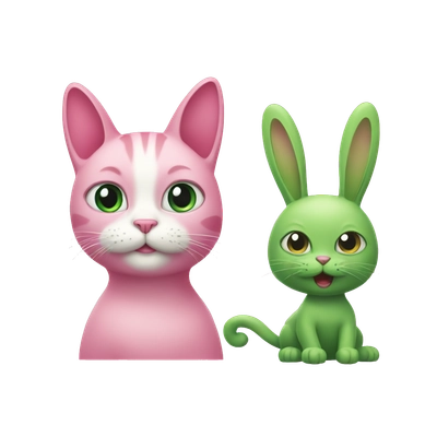 pink cat and green bunny