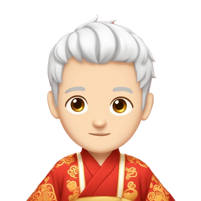 Pregnant white anime guy with short white hair and red streaks, dressed in a traditional Chinese red costume