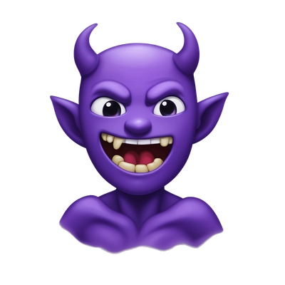 Purple devili with hads around his neck and is choking