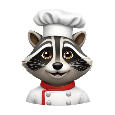 raccoon in a chef's hat