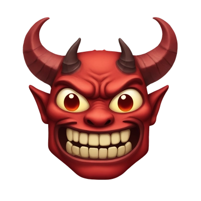 Red oni demon with crazy smile 