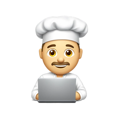 russian chef working on laptop