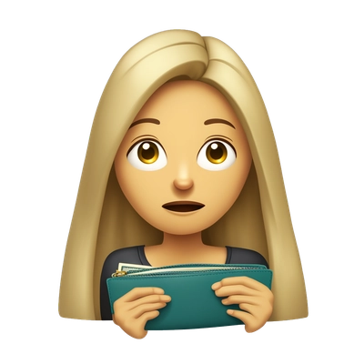Sad woman with long hair opening empty wallet