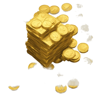 sheet with a stack of gold coins on the side. 