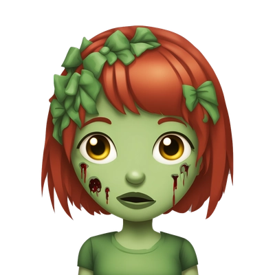 short red hair zombie girl with bangs and green skin
