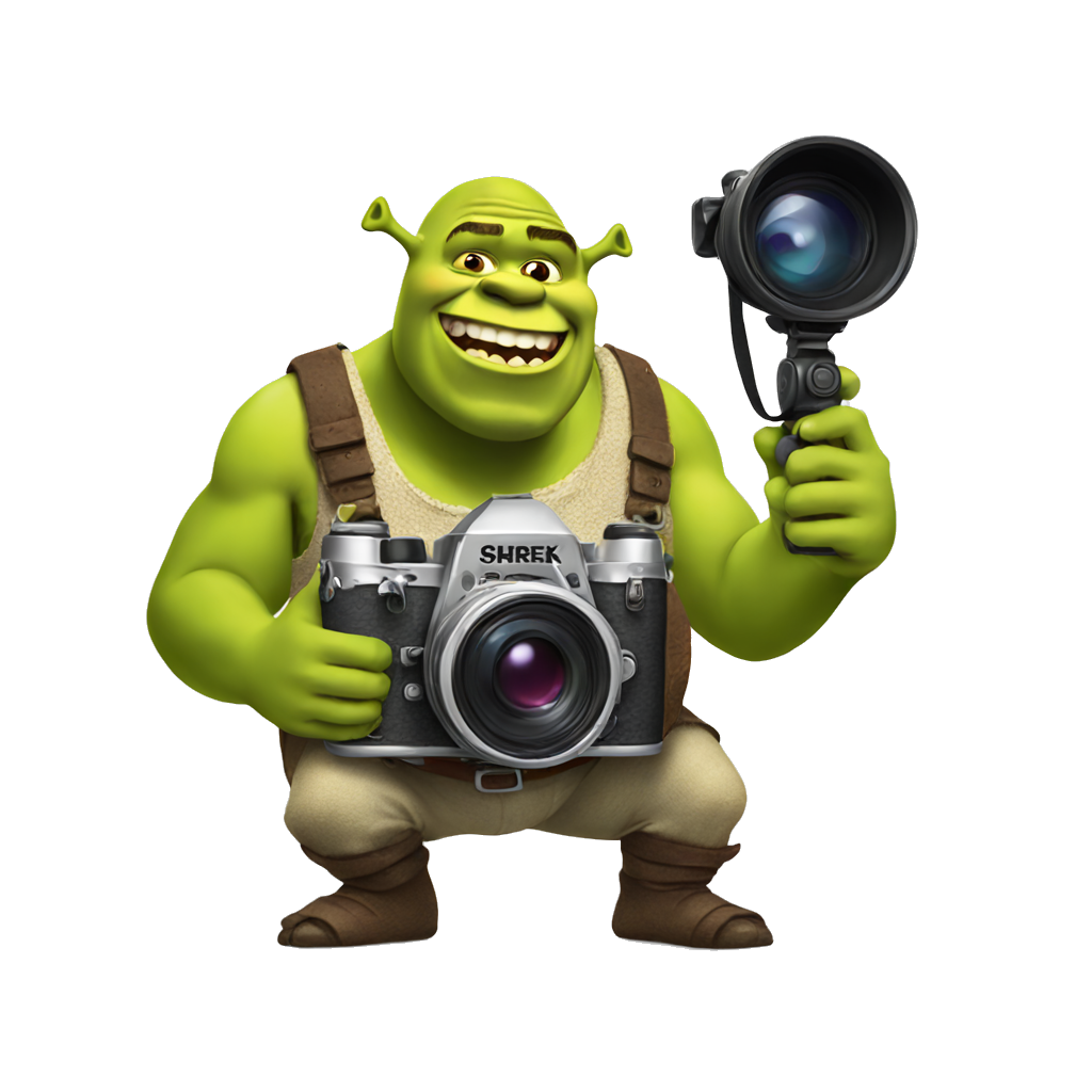 Shrek holding a camera