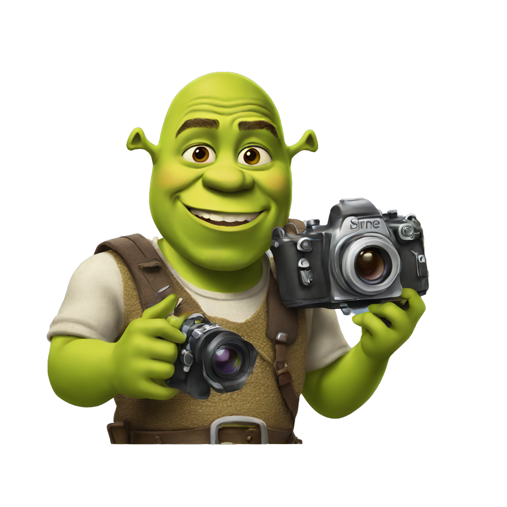 Shrek holding a camera