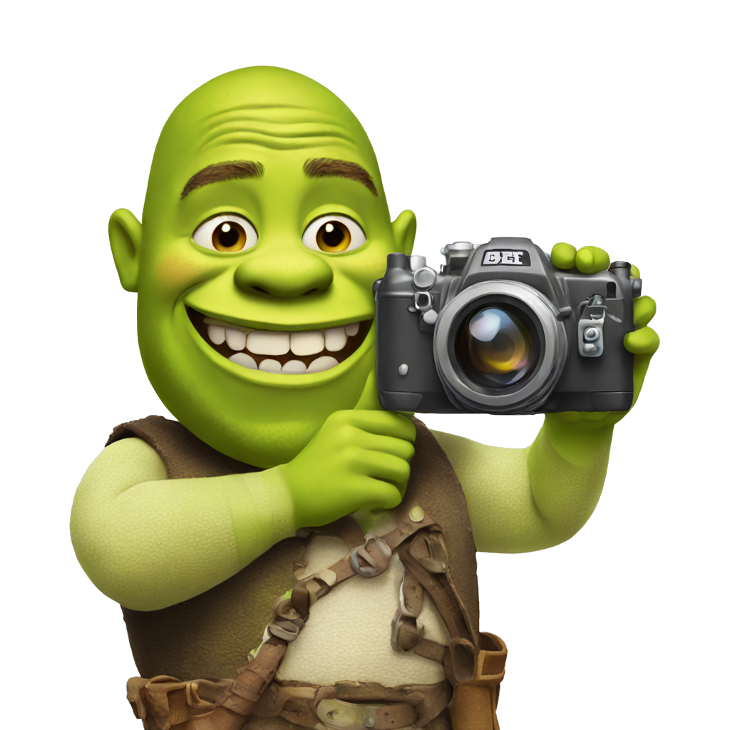 Shrek holding a camera
