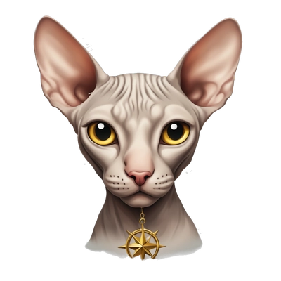 Sphynx cat with a wind rose tattoo