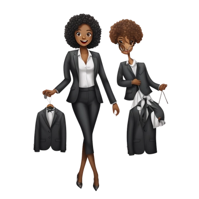 stylish and beautiful girl holds two suits in her hands