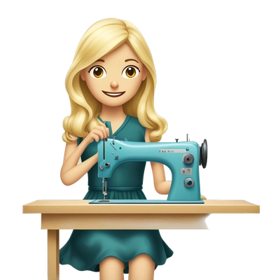 the blonde girl sews