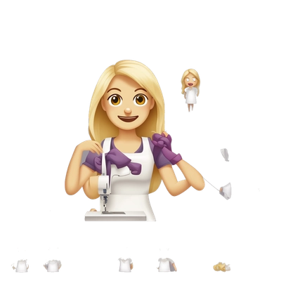the blonde girl sews