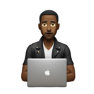 the designer sits at his laptop in shock