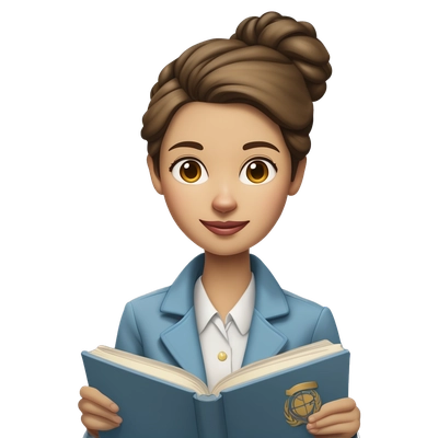 The girl is a diplomat with brown hair and brown eyes, with her hair pulled up in a bun and wearing a light blue jacket. She holds the UN Charter in her hands in the form of a book.