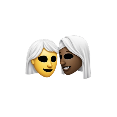 Two people exchange theatrical masks