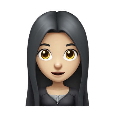 vampire girl black long hair gray eyes dark gray clothes gray background