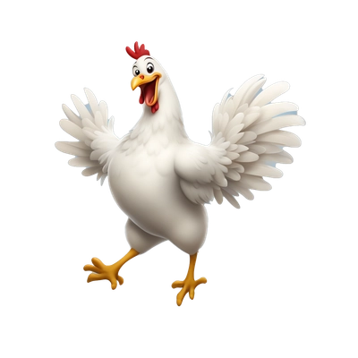 white happy chicken jumping for joy disney style