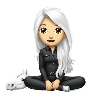 WHITE HORSE ON SIT GIRL BLACK HAIRL TISER SHOOS PANTS