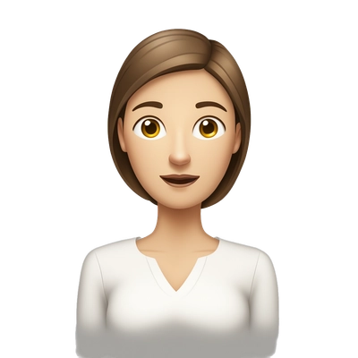 White woman with straight brown hair with hands on neck
