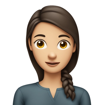 White woman with straight dark brown hair with arms crossed and hands around neck