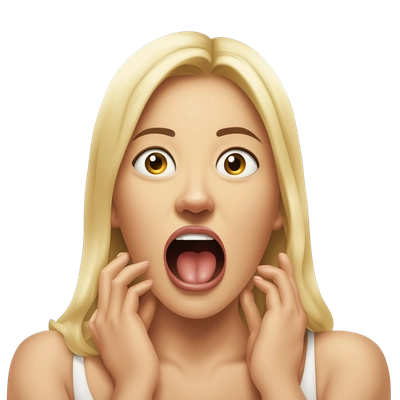 Woman choking herself out with her hands around her throat and she has her mouth open and her tounge out