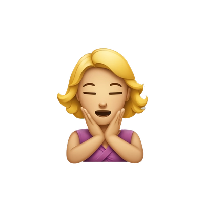 Woman emoji taking her arms in a x crossed motion with her hands around her neck choking herself