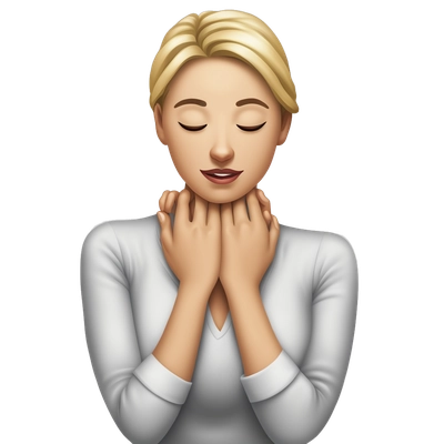 Woman hands around neck chocking herself 