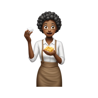 woman shrugging with sugar cubes in her palms