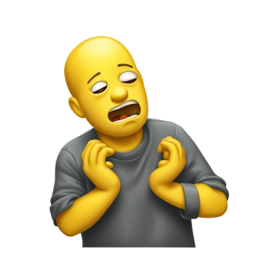 Yellow Guy Choking himself with both hands and crying